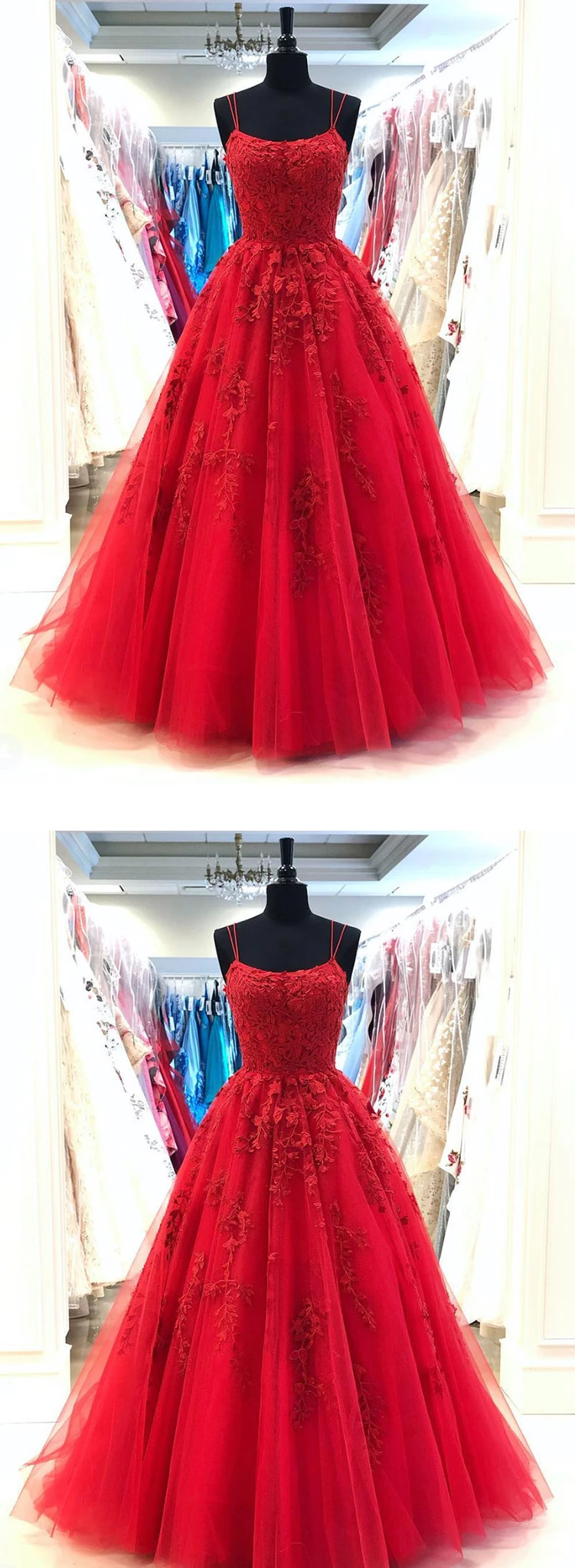 Gorgeous A Line Spaghetti Straps Red Long Prom/Evening Dress Appliques cg17169