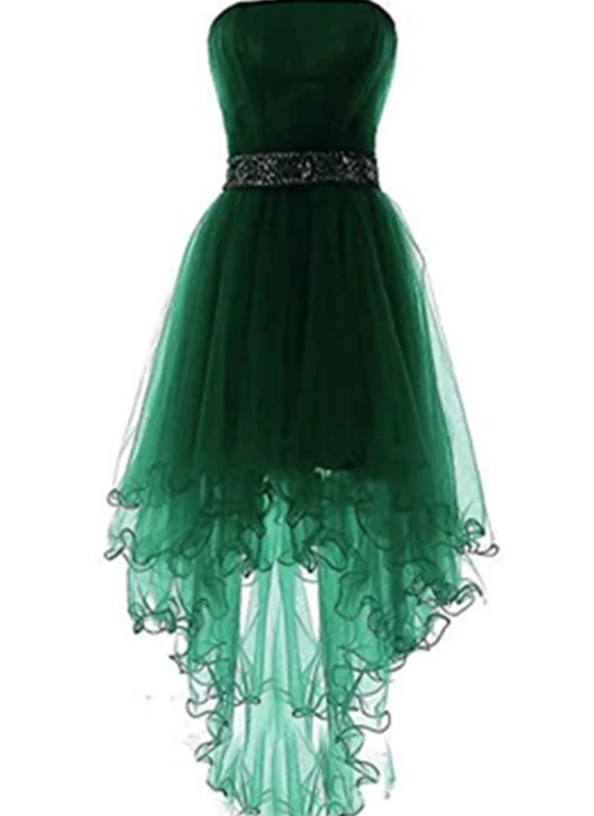 Dark Green Tulle High Low Party Dress, Green Tulle Formal Dress Homecoming Dress cg17272
