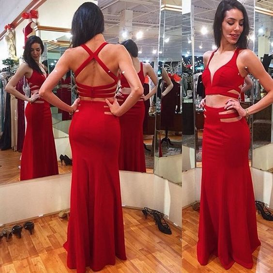 Sexy Red Backless Prom Dress, Mermiad Prom Dress cg17289
