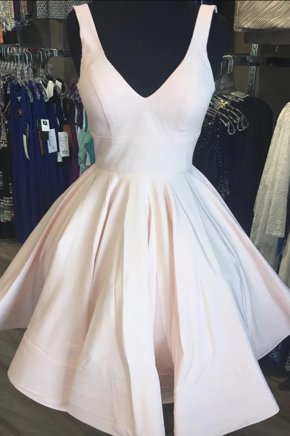 Cute v neck satin short Homecoming Dress cg17327