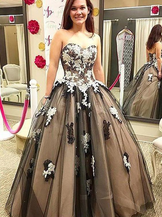 Sleeveless Sweetheart Applique Floor-Length Tulle Prom Dresses cg17345