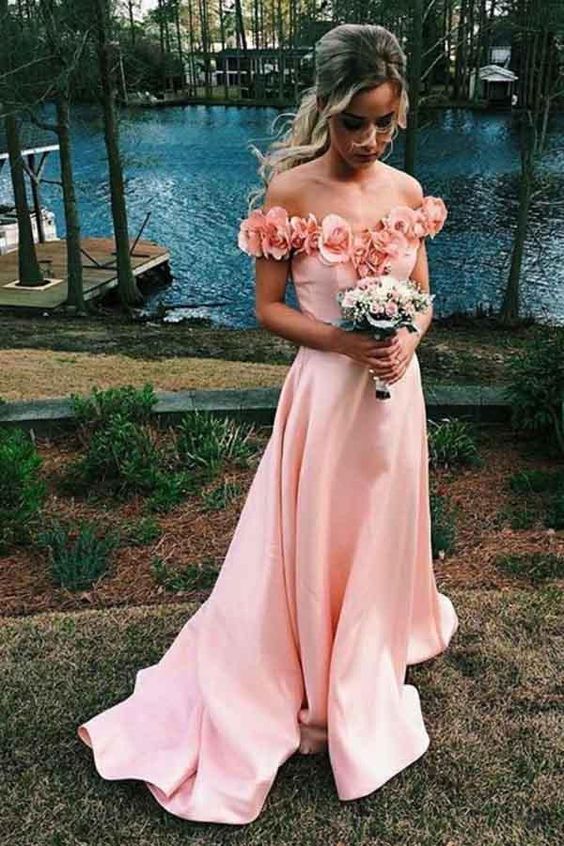 3D flowers Off Shoulders Blush Pink Prom Dress, 8th Grade Formal Dress cg17369