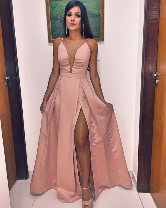 Illusion Plunging Neck Prom Dress With Slit cg17484