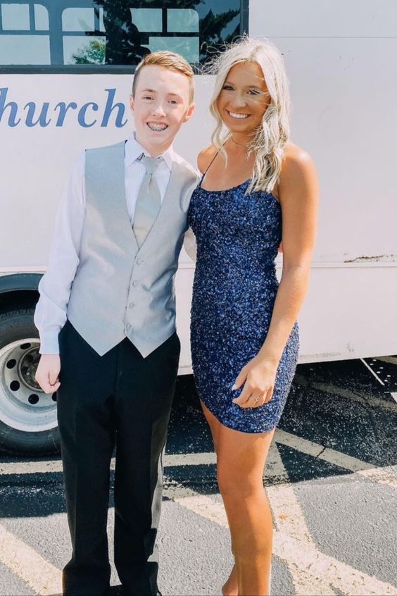 tight navy blue sequined party dress homecoming dress cg17513