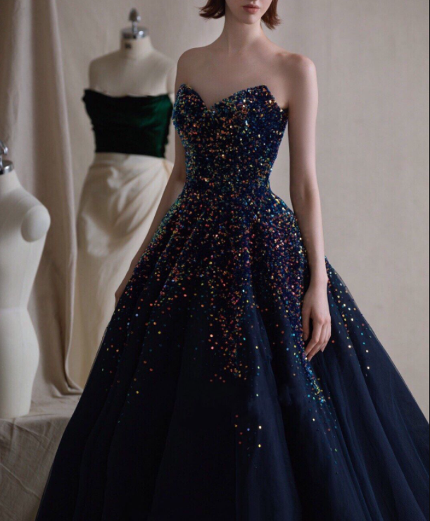 Luxurious A Line Sweetheart Navy Blue Long Prom/Evening Dress with Beading cg17546