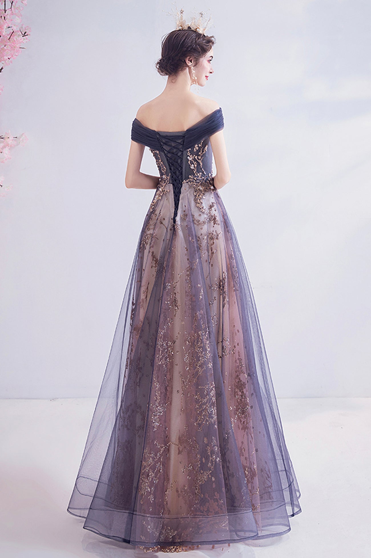 SHINY TULLE SEQUINS LONG PROM DRESS EVENING DRESS cg17568