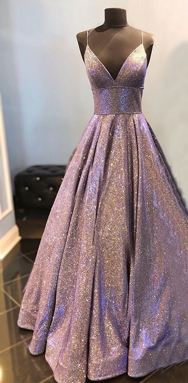 Sparkly Long A Line Prom Dresses V Neck Back Open Sexy Prom Dress for Women cg17602