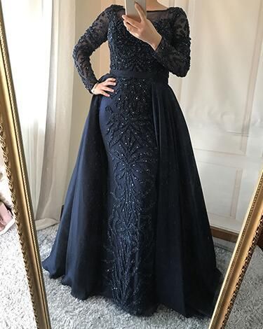 Sexy Sheer Long Sleeve Evening Dresses Crystal Beaded Muslim Prom Dress Party Gown cg17629