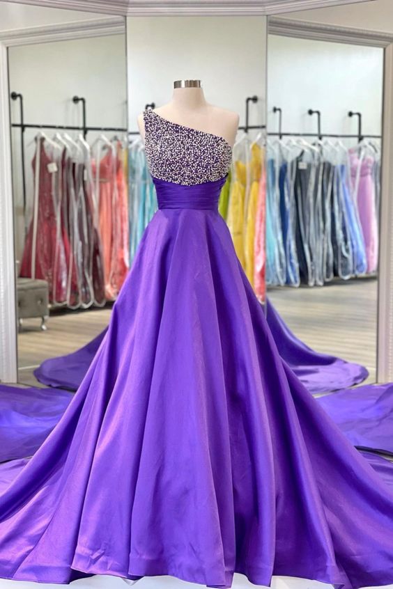 beaded one shoulder purple long formal dress prom dress 2021 cg17638