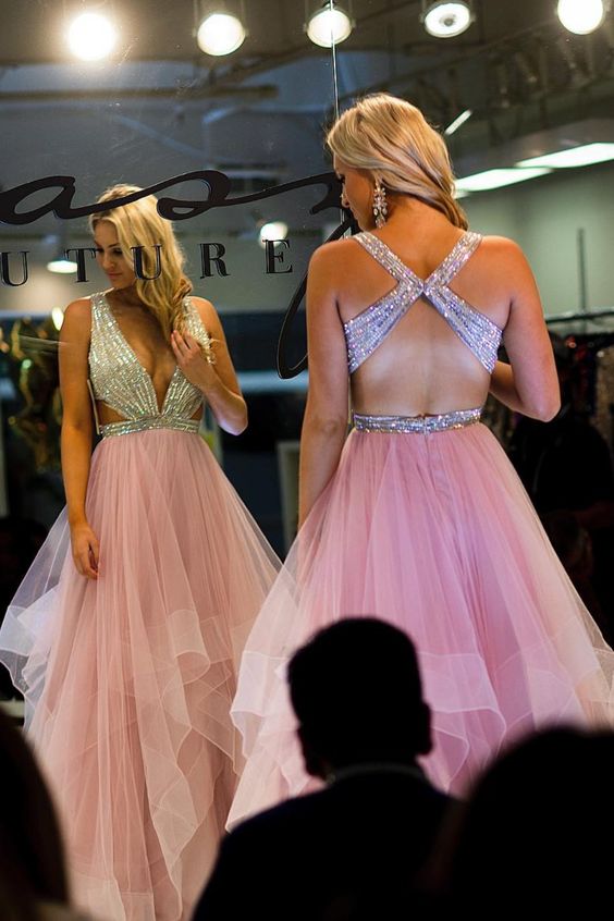 Sparkle A-line Pink Tulle Formal Evening Dress prom dress cg17655