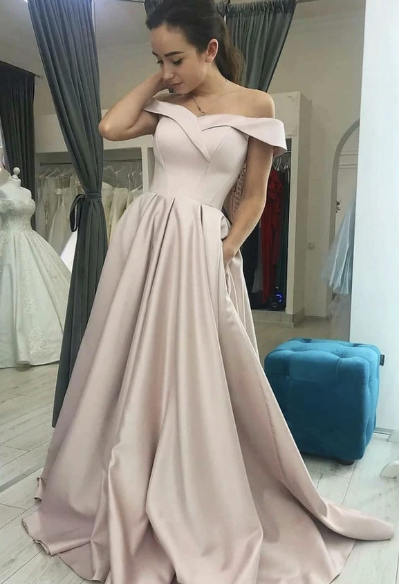Simple satin long prom dress A line evening dress cg17656