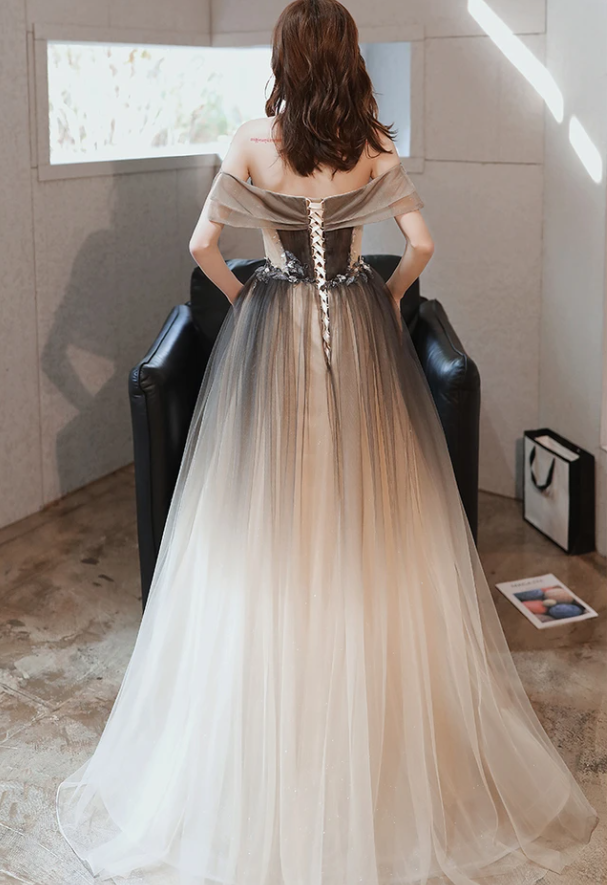 Beautiful Gradient Off Shoulder Tulle Long Party Dress, Sweetheart Prom Dress, Formal Dress cg17657