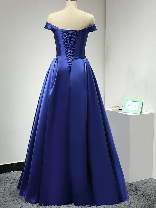 Blue Simple Sweetheart Floor Length Prom Dress, A-Line Off Shoulder Formal Dress cg17658