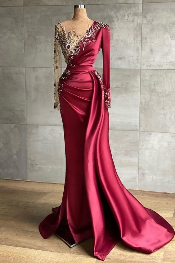 Red evening dress long | Prom dresses with sleeves cg17687