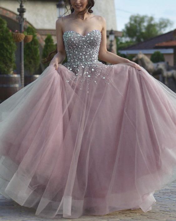 Stunning Dusty Mauve Prom Dresses Tulle sweetheart ball gown sequins beaded cg17701
