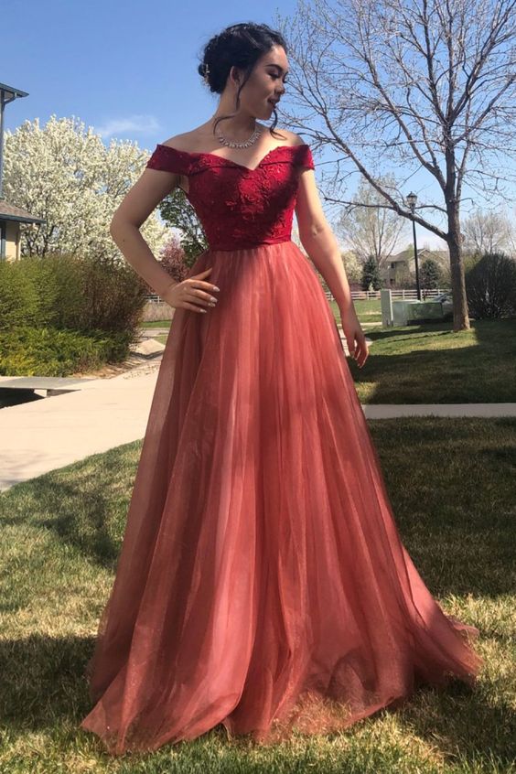 elegant off the shoulder red long prom dress formal dress cg17706