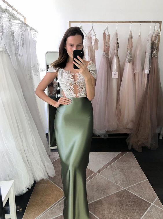 Sexy green prom dress with lace embroidery and long train cg17741