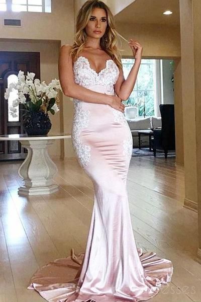 Popular Blush Pink Sweetheart Mermaid Backless Long Evening Prom Dresses cg17744