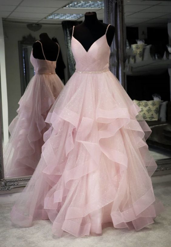 Pink tulle long ball gown dress evening prom dress cg17774