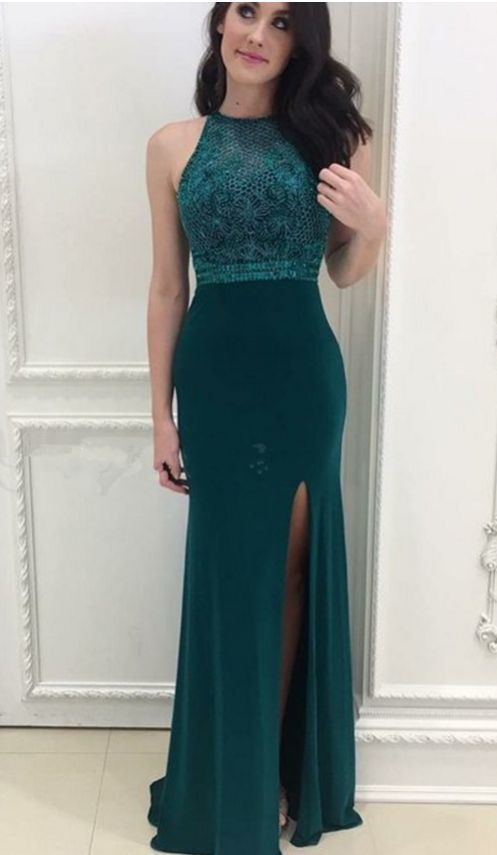 Elegant Dark Green Prom Dress With Appliques cg17776