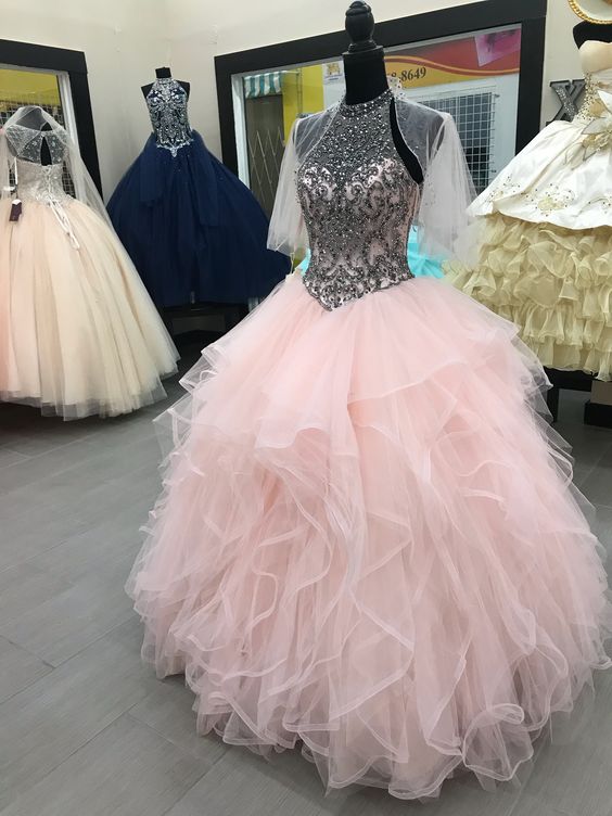 Pink prom dresses Princess prom dresses beaded ball gown cg17827