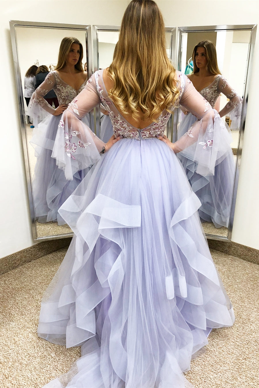 Princess A-line Long Sleeves Ball Gown prom drsess cg17840