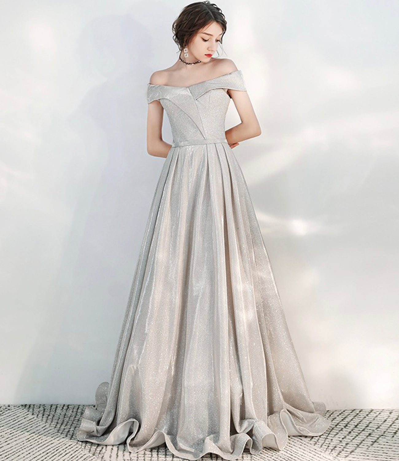 SHINY A LINE OFF SHOULDER PROM DRESS SIMPLE EVENING DRESS cg17844