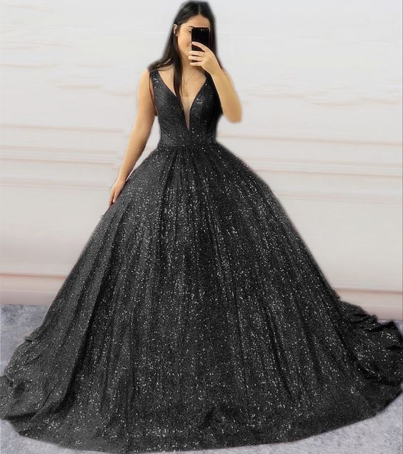 Black sequins ball gown prom dresses cg17893