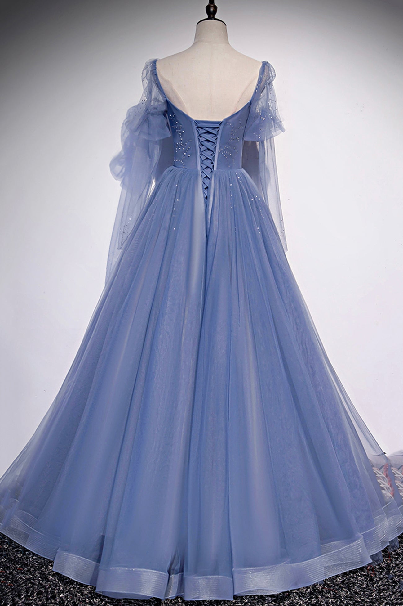 BLUE TULLE LONG PROM DRESS A LINE EVENING DRESS cg17902