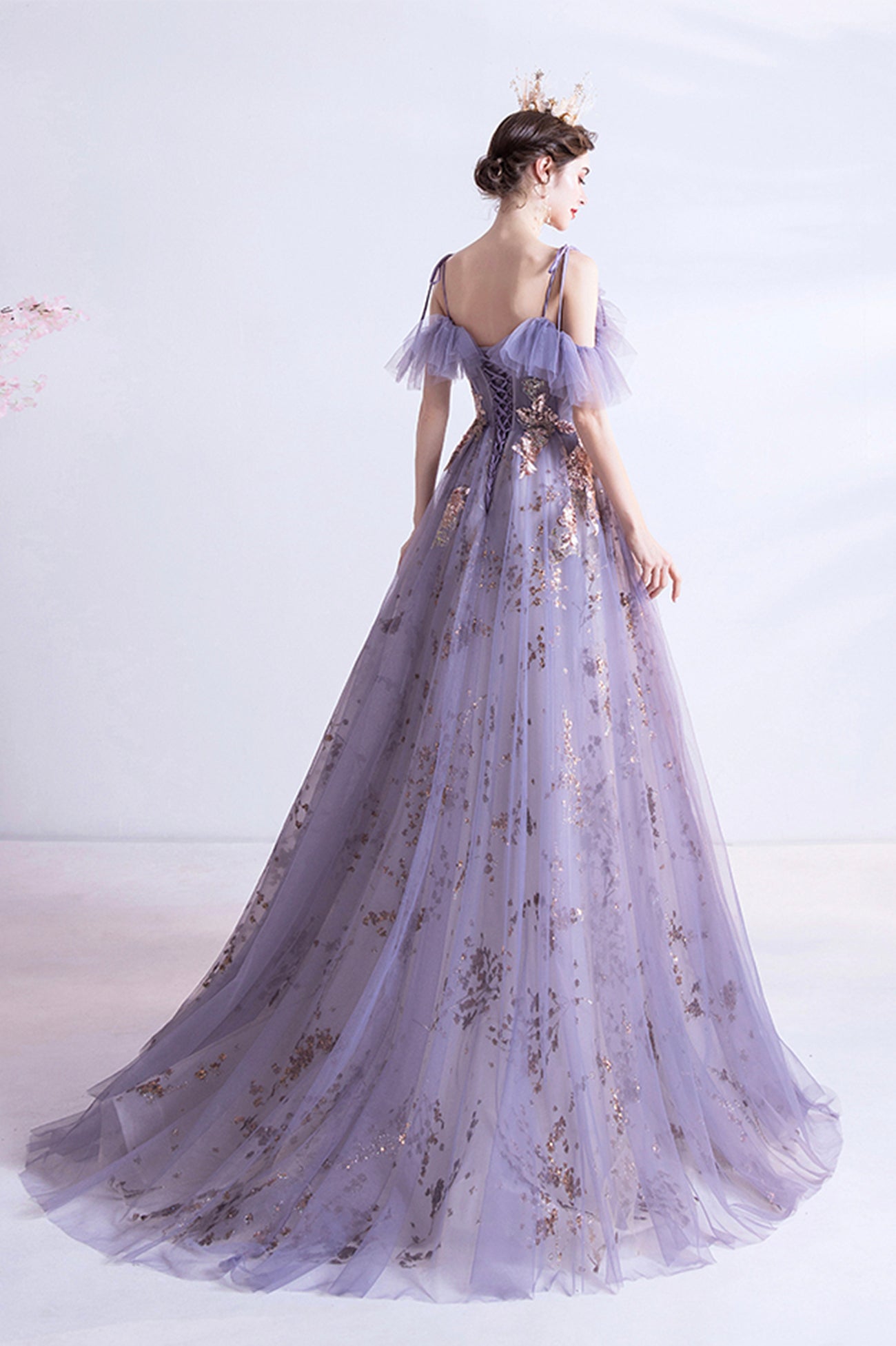 PURPLE LACE LONG A LINE PROM DRESS EVENING DRESS cg17905