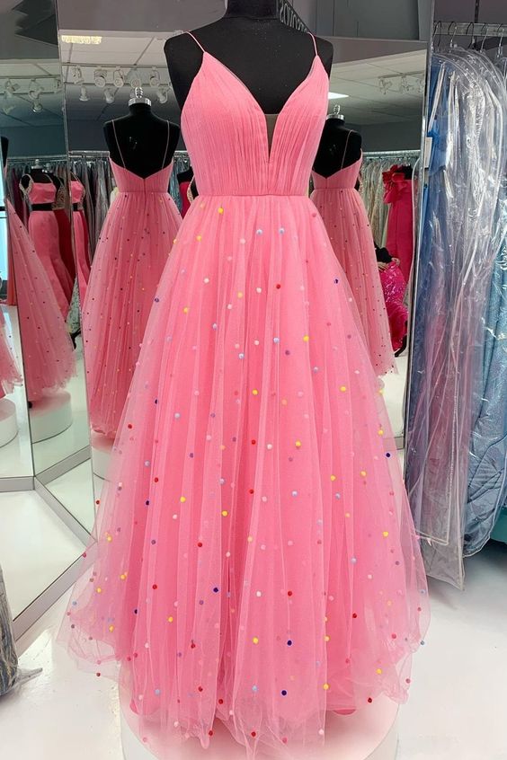 Princess A-line Hot Pink Tulle Long Prom Dress cg17917