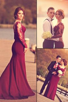 mermaid burgundy long formal dress prom dress with long sleeves cg17925