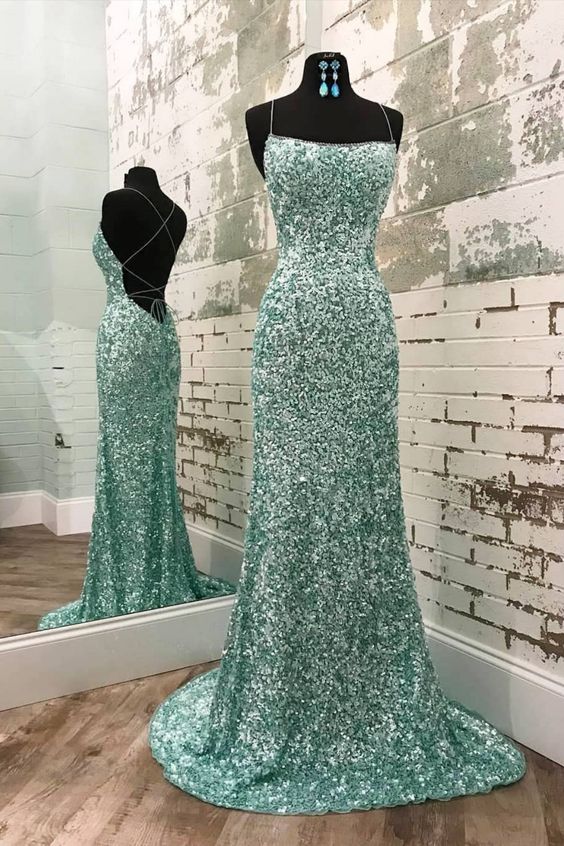 Mint Green Sequins Prom Dress cg17935