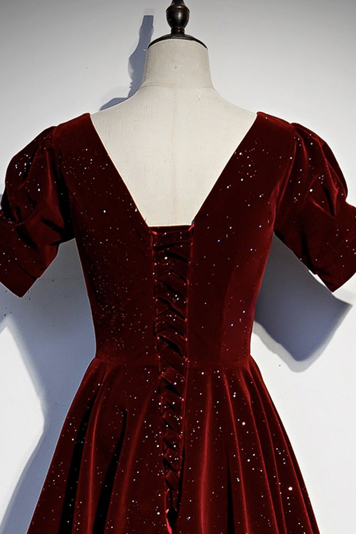 Burgundy velvet long prom dress simple evening dress cg17962