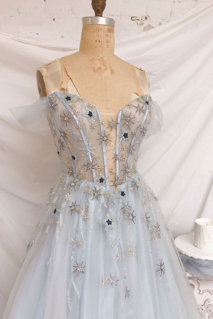 BLUE SWEETHEART TULLE LONG PROM DRESS BLUE TULLE FORMAL DRESS cg17979