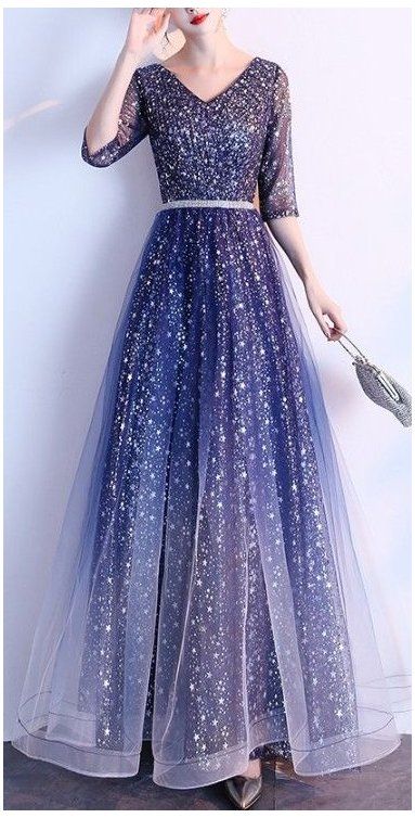 A-line Blue Shiny Gown fashion Prom Dress cg18013
