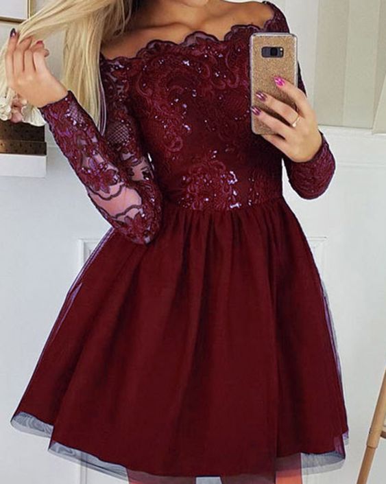 Short Homecoming Dresses Long Sleeves Coctail Dress cg18033