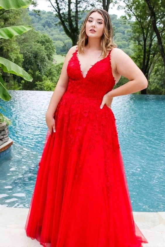 Red Tulle and Lace A-line Long Prom Dress cg18047