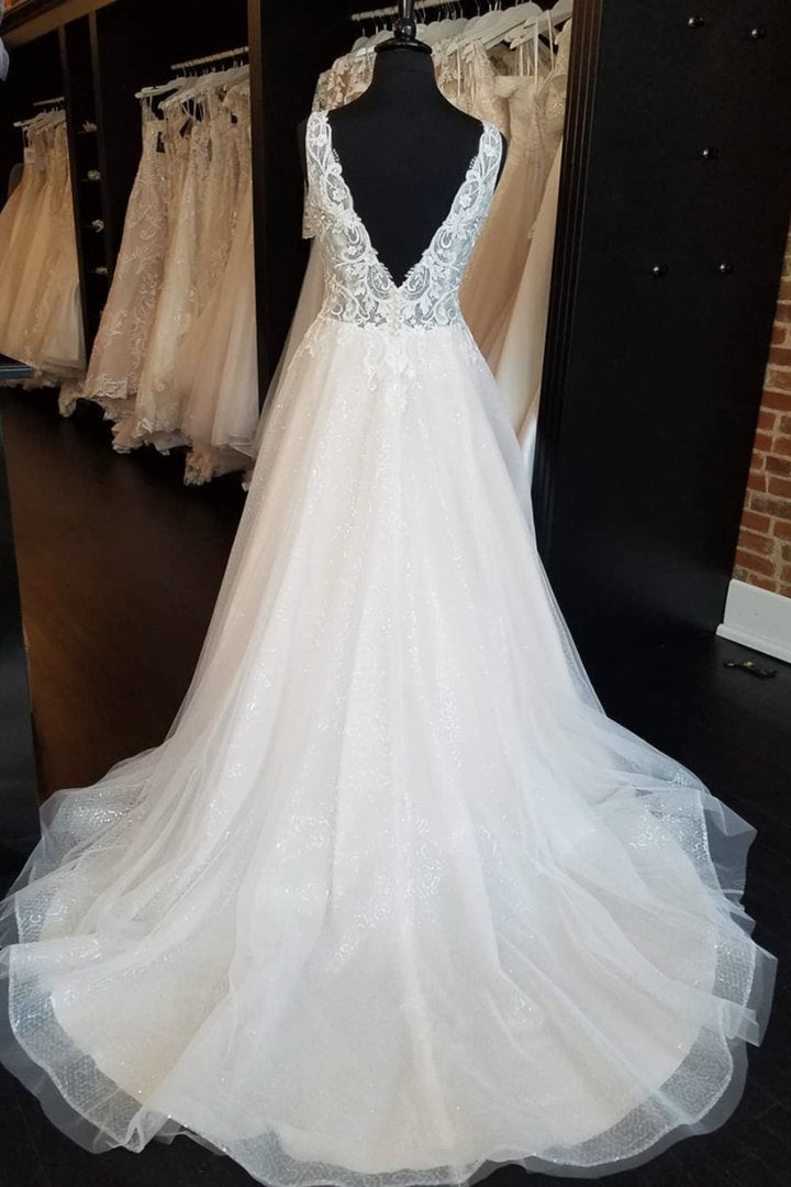 White tulle sequins long prom dress A line evening dress cg18052