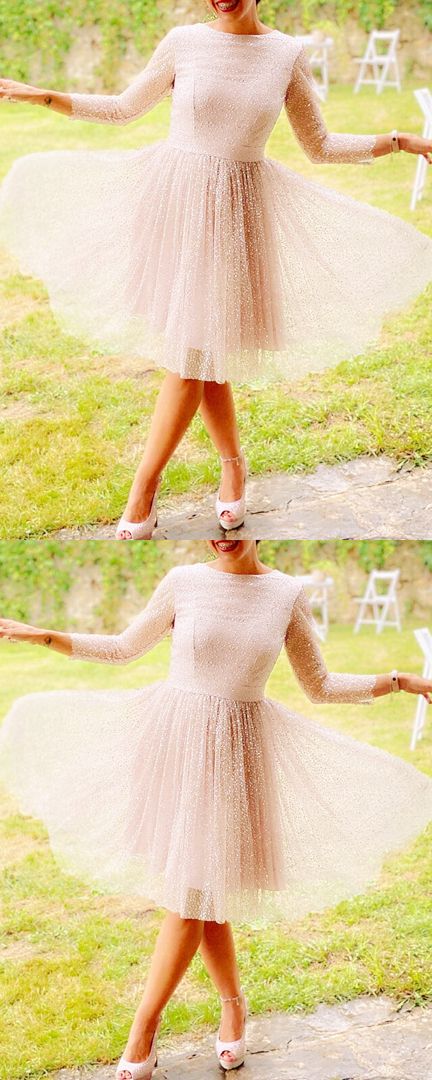 Ivory homecoming dresses glitter tulle cocktail party dress with sleeves cg18108