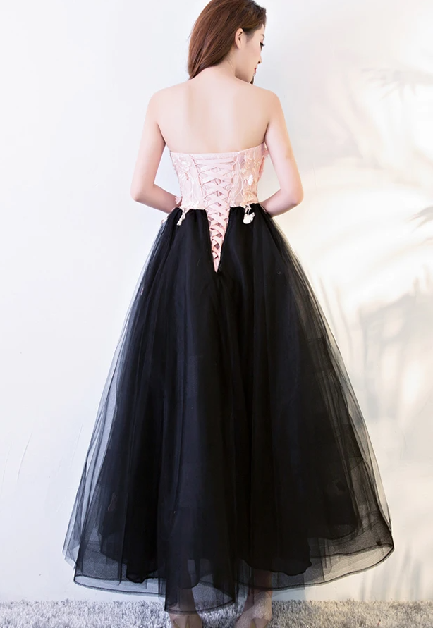 Black And Pink Tulle With Lace Flowers Formal Dress, High Quality Party Dress Formal Dress Prom Dress Evening Gown cg18154