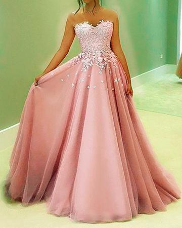 TULLE SWEETHEART PROM DRESSES LACE APPLIQUES ELEGANT cg18173