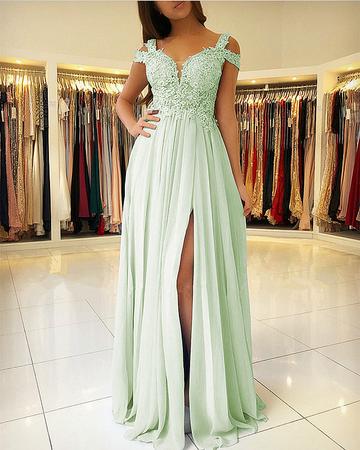 COLD SHOULDER BRIDESMAID PROM DRESSES CHIFFON SPLIT LACE APPLIQUES cg18174