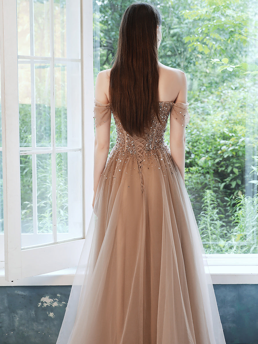 Champagne A-line Long Formal Dress Long Prom Dress cg18181