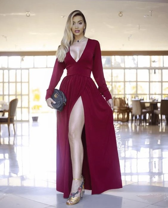 v neck long prom dress evening dress, cg18206