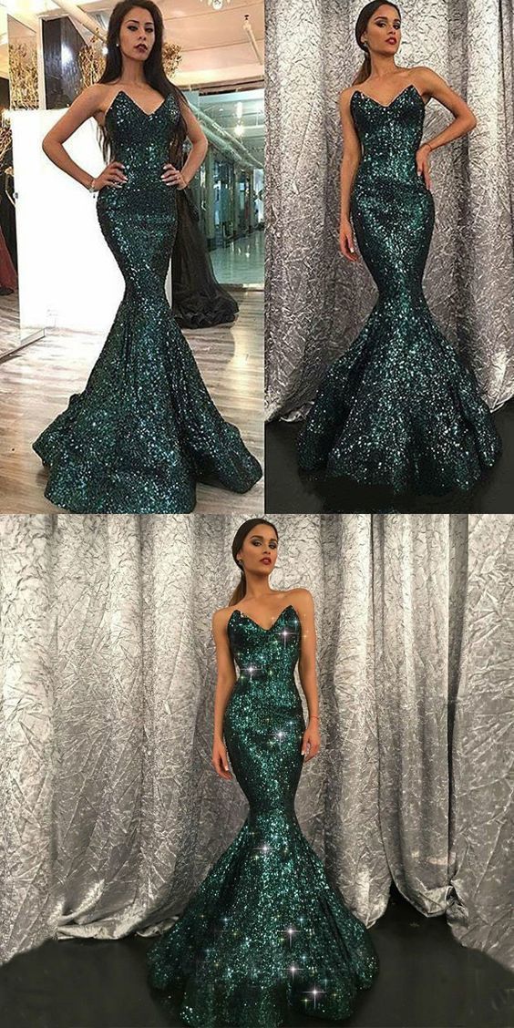 Mermaid Sweetheart Sweep Train Green Sequined Prom Dress cg1822
