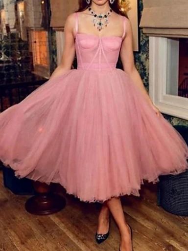 A-Line Sexy Cocktail Party Prom Dress Sweetheart Neckline Sleeveless Tea Length Polyester with Pleats cg18221