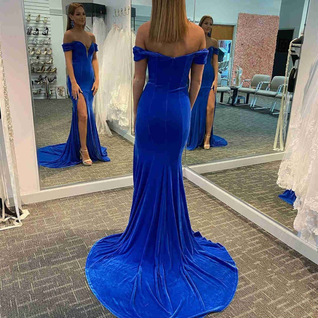 Elegant Royal Blue Velvet Prom Dress cg18264