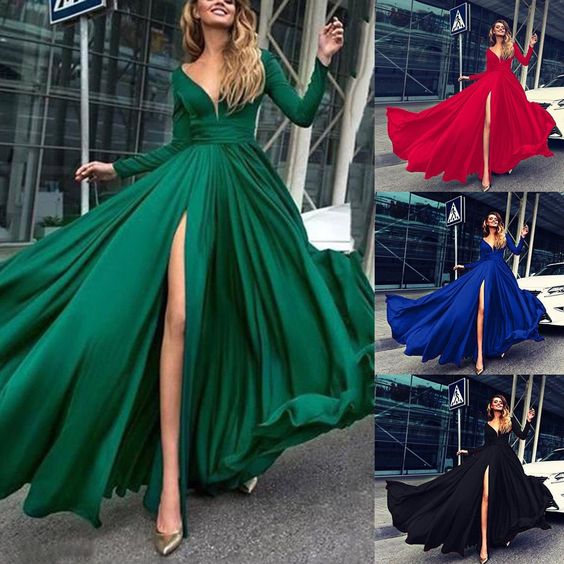 A line long sleeve evening dress Long Prom Dress cg18330