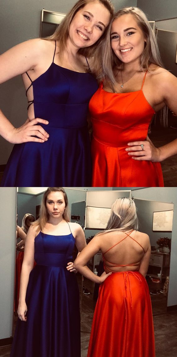 strappy long prom dresses in navy blue and red color. cg18349